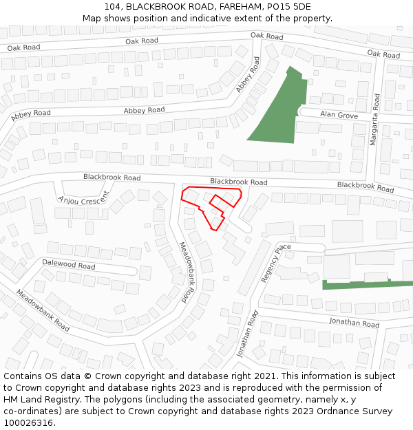 104, BLACKBROOK ROAD, FAREHAM, PO15 5DE: Location map and indicative extent of plot