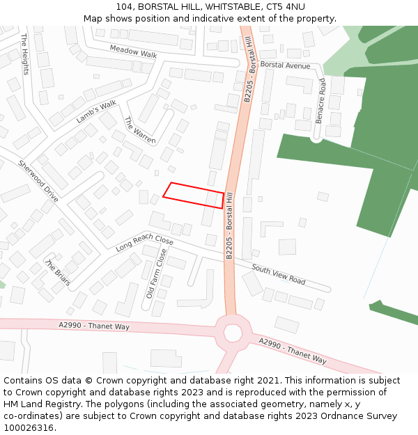 104, BORSTAL HILL, WHITSTABLE, CT5 4NU: Location map and indicative extent of plot