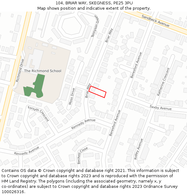 104, BRIAR WAY, SKEGNESS, PE25 3PU: Location map and indicative extent of plot