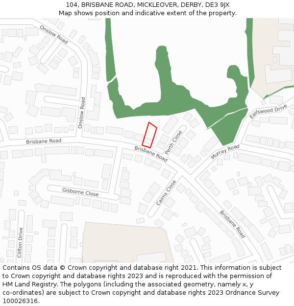 104, BRISBANE ROAD, MICKLEOVER, DERBY, DE3 9JX: Location map and indicative extent of plot