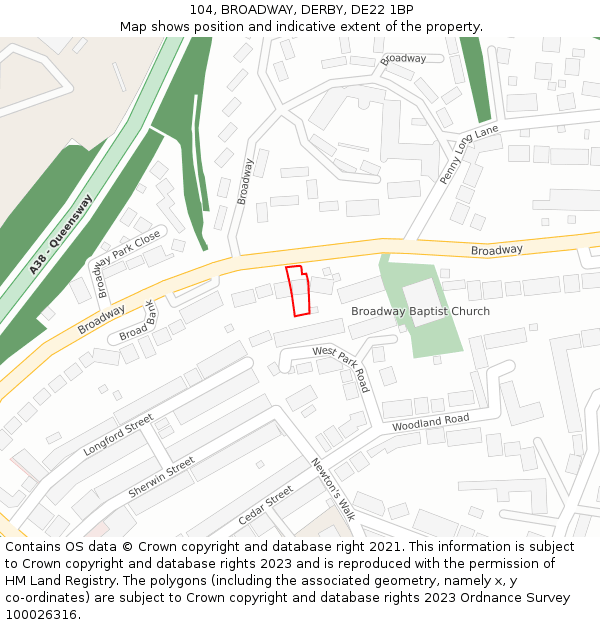 104, BROADWAY, DERBY, DE22 1BP: Location map and indicative extent of plot