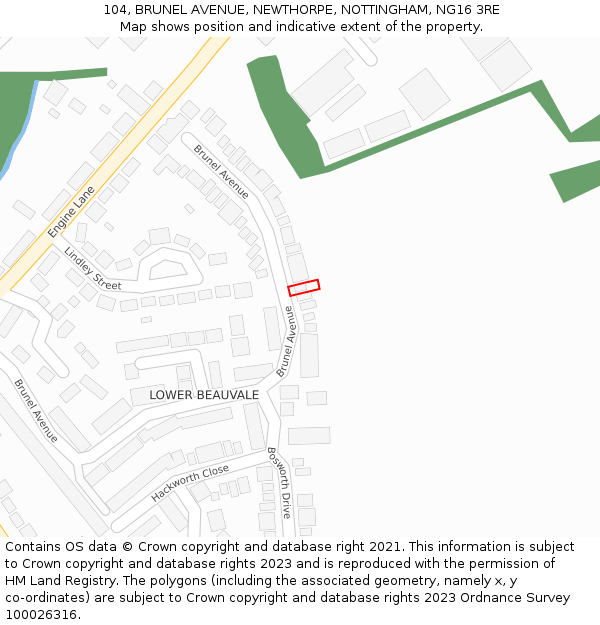 104, BRUNEL AVENUE, NEWTHORPE, NOTTINGHAM, NG16 3RE: Location map and indicative extent of plot