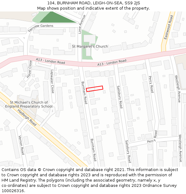 104, BURNHAM ROAD, LEIGH-ON-SEA, SS9 2JS: Location map and indicative extent of plot