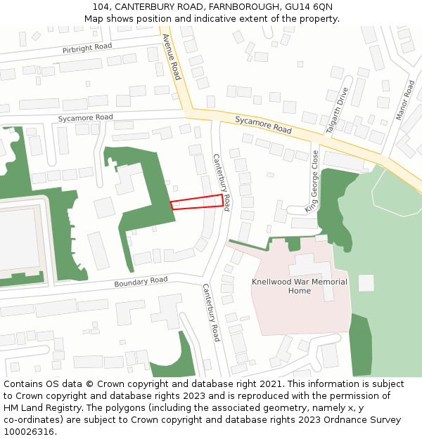 104, CANTERBURY ROAD, FARNBOROUGH, GU14 6QN: Location map and indicative extent of plot