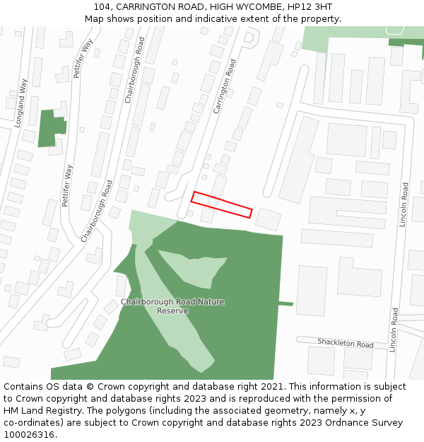 104, CARRINGTON ROAD, HIGH WYCOMBE, HP12 3HT: Location map and indicative extent of plot