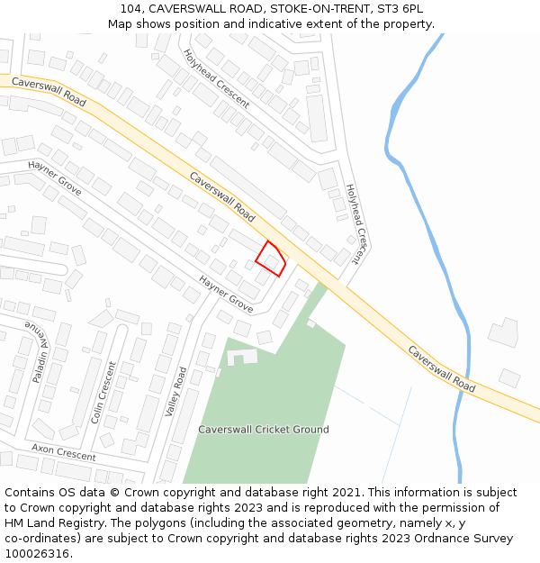 104, CAVERSWALL ROAD, STOKE-ON-TRENT, ST3 6PL: Location map and indicative extent of plot