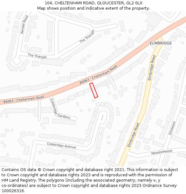 104, CHELTENHAM ROAD, GLOUCESTER, GL2 0LX: Location map and indicative extent of plot