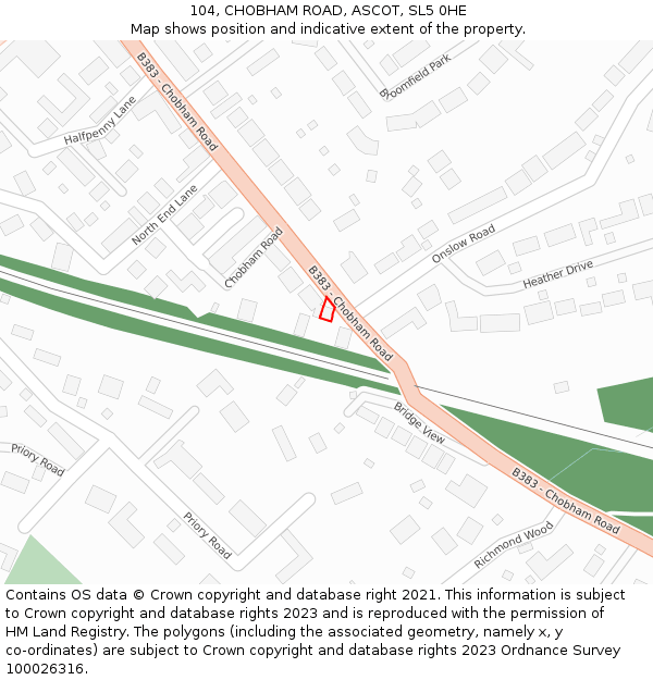 104, CHOBHAM ROAD, ASCOT, SL5 0HE: Location map and indicative extent of plot