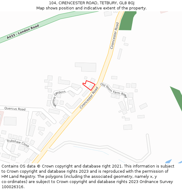 104, CIRENCESTER ROAD, TETBURY, GL8 8GJ: Location map and indicative extent of plot