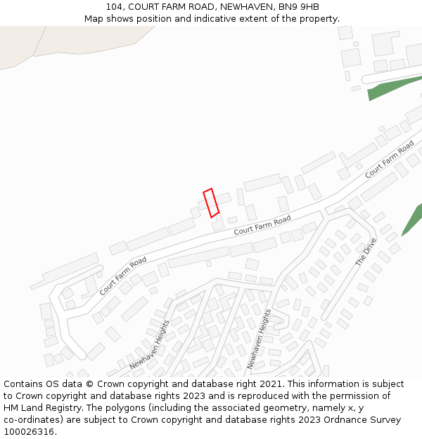 104, COURT FARM ROAD, NEWHAVEN, BN9 9HB: Location map and indicative extent of plot