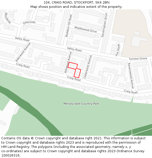 104, CRAIG ROAD, STOCKPORT, SK4 2BN: Location map and indicative extent of plot