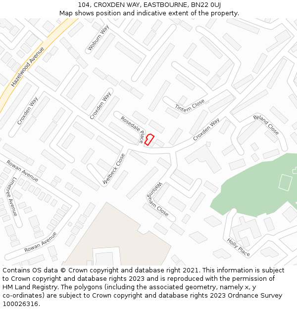 104, CROXDEN WAY, EASTBOURNE, BN22 0UJ: Location map and indicative extent of plot