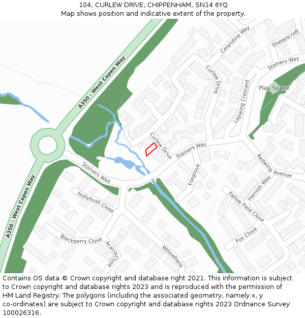 104, CURLEW DRIVE, CHIPPENHAM, SN14 6YQ: Location map and indicative extent of plot