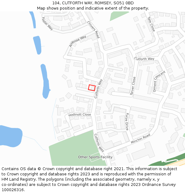 104, CUTFORTH WAY, ROMSEY, SO51 0BD: Location map and indicative extent of plot