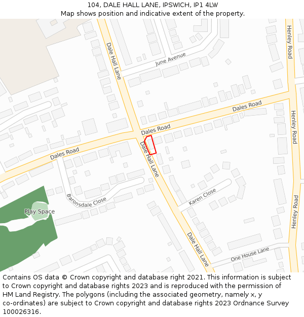 104, DALE HALL LANE, IPSWICH, IP1 4LW: Location map and indicative extent of plot