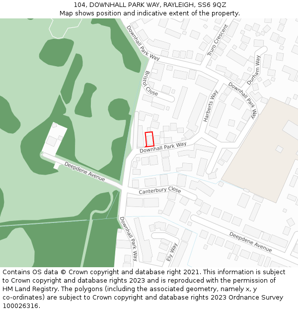 104, DOWNHALL PARK WAY, RAYLEIGH, SS6 9QZ: Location map and indicative extent of plot