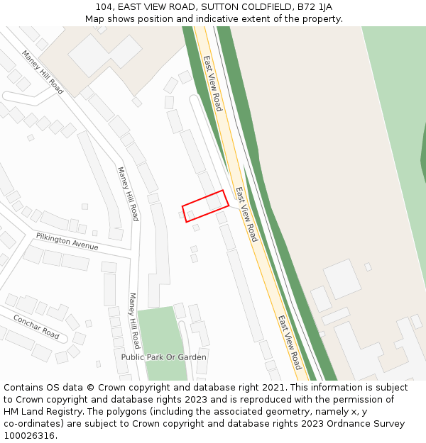 104, EAST VIEW ROAD, SUTTON COLDFIELD, B72 1JA: Location map and indicative extent of plot