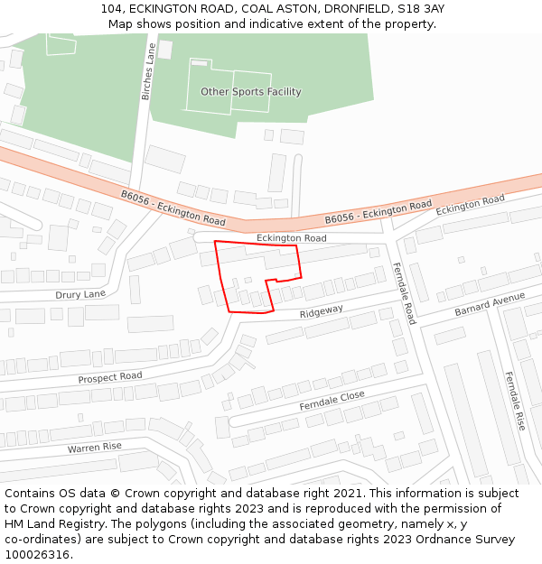 104, ECKINGTON ROAD, COAL ASTON, DRONFIELD, S18 3AY: Location map and indicative extent of plot