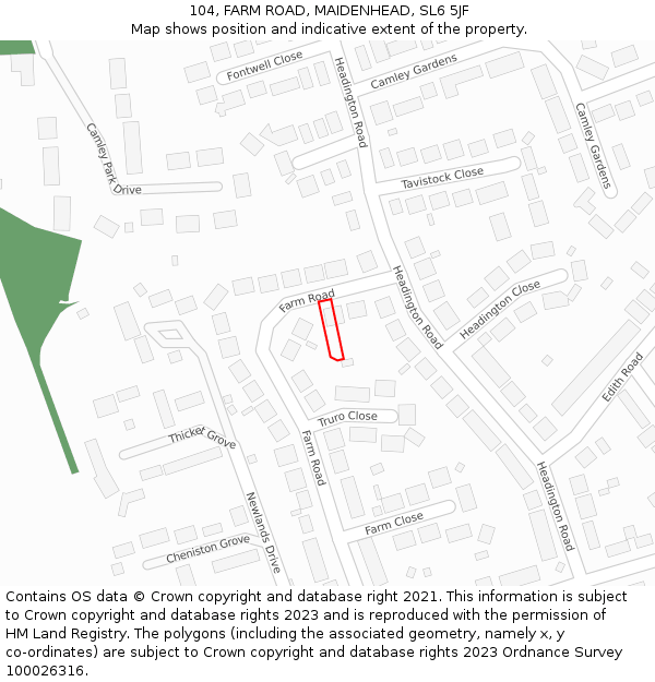 104, FARM ROAD, MAIDENHEAD, SL6 5JF: Location map and indicative extent of plot