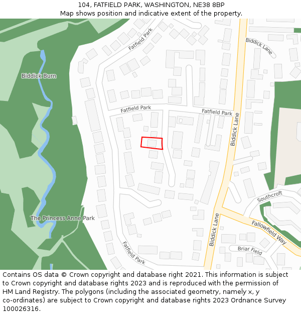 104, FATFIELD PARK, WASHINGTON, NE38 8BP: Location map and indicative extent of plot