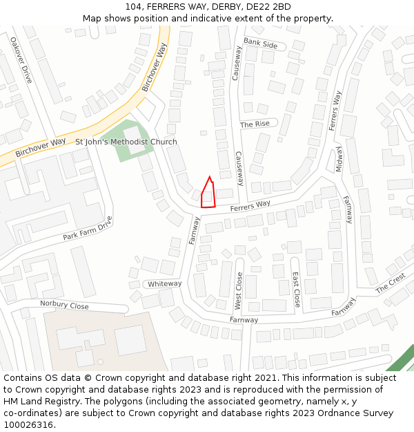 104, FERRERS WAY, DERBY, DE22 2BD: Location map and indicative extent of plot