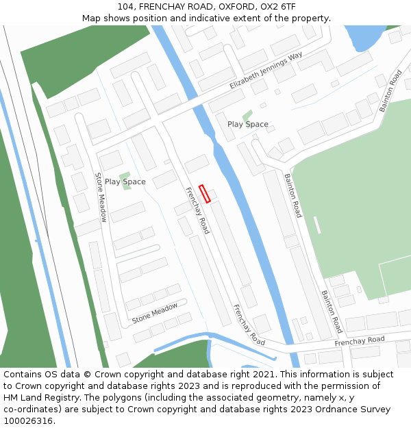 104, FRENCHAY ROAD, OXFORD, OX2 6TF: Location map and indicative extent of plot