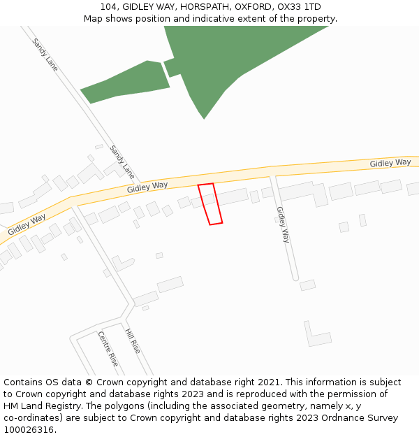 104, GIDLEY WAY, HORSPATH, OXFORD, OX33 1TD: Location map and indicative extent of plot