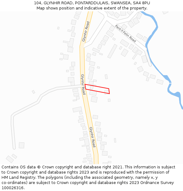 104, GLYNHIR ROAD, PONTARDDULAIS, SWANSEA, SA4 8PU: Location map and indicative extent of plot