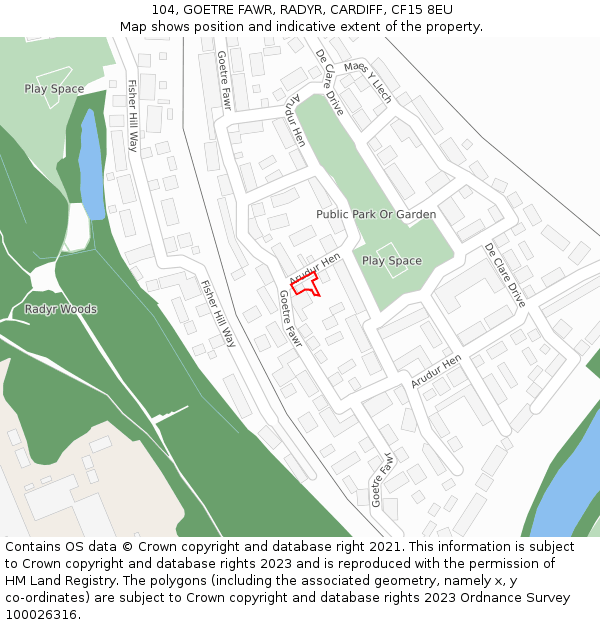 104, GOETRE FAWR, RADYR, CARDIFF, CF15 8EU: Location map and indicative extent of plot