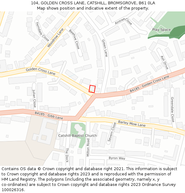 104, GOLDEN CROSS LANE, CATSHILL, BROMSGROVE, B61 0LA: Location map and indicative extent of plot