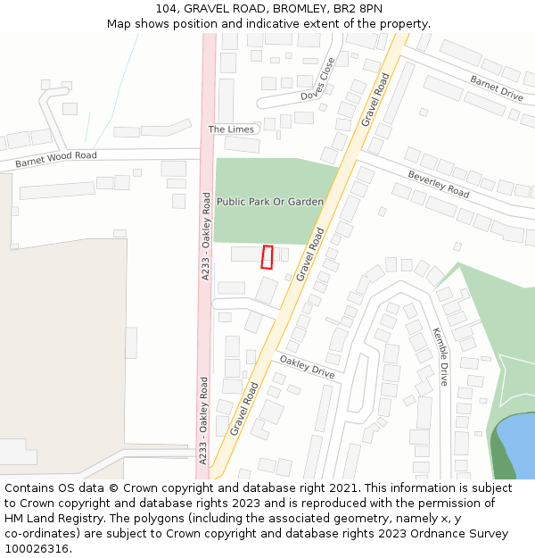 104, GRAVEL ROAD, BROMLEY, BR2 8PN: Location map and indicative extent of plot