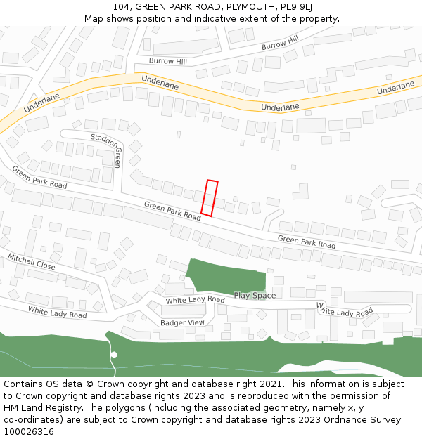 104, GREEN PARK ROAD, PLYMOUTH, PL9 9LJ: Location map and indicative extent of plot