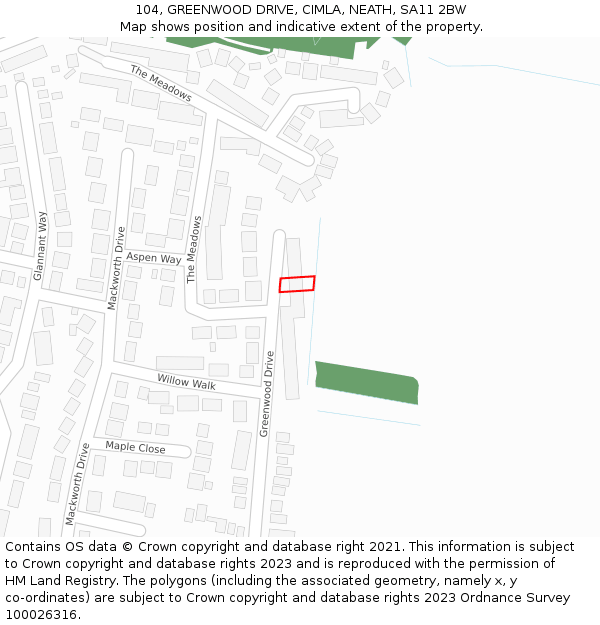 104, GREENWOOD DRIVE, CIMLA, NEATH, SA11 2BW: Location map and indicative extent of plot