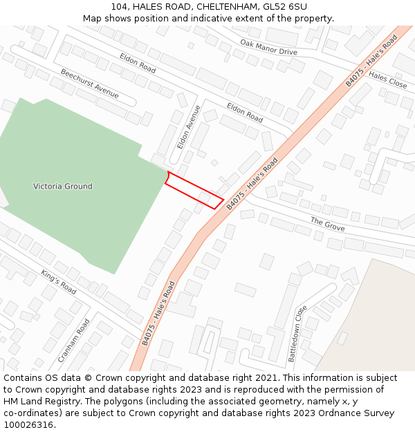 104, HALES ROAD, CHELTENHAM, GL52 6SU: Location map and indicative extent of plot