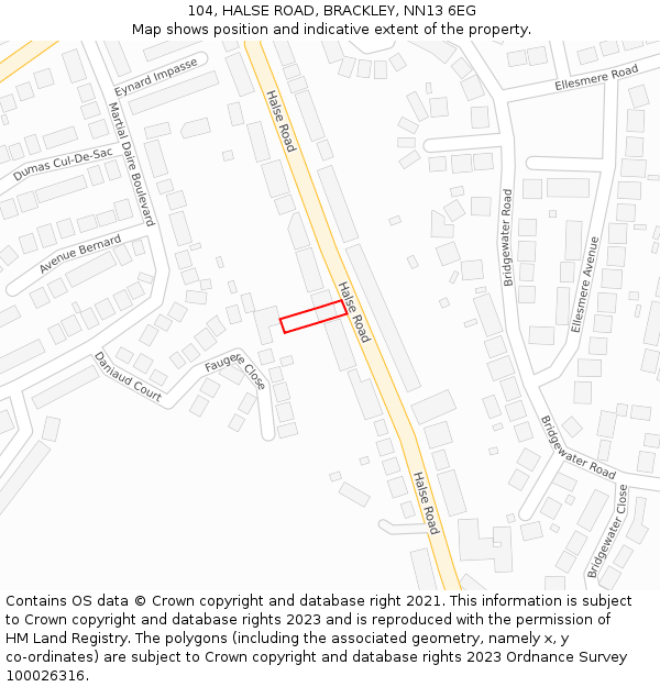 104, HALSE ROAD, BRACKLEY, NN13 6EG: Location map and indicative extent of plot