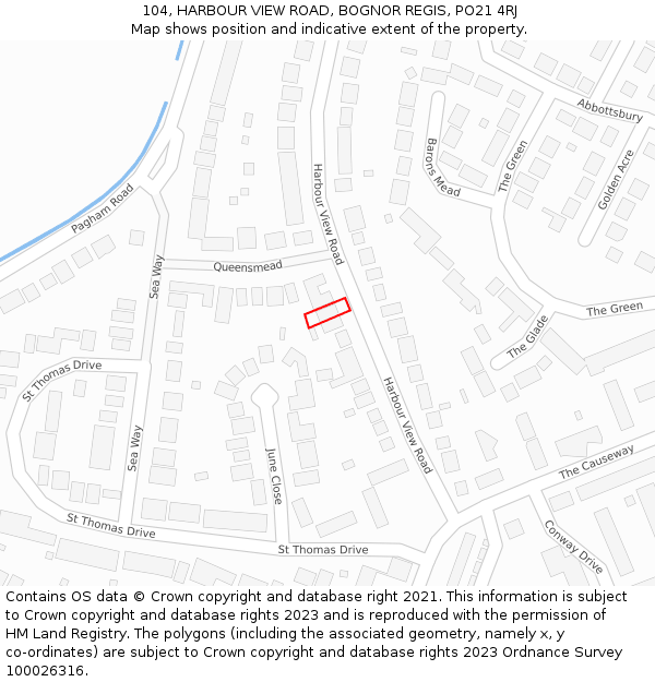 104, HARBOUR VIEW ROAD, BOGNOR REGIS, PO21 4RJ: Location map and indicative extent of plot