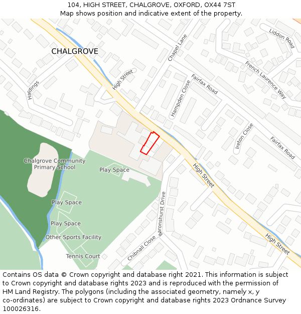 104, HIGH STREET, CHALGROVE, OXFORD, OX44 7ST: Location map and indicative extent of plot