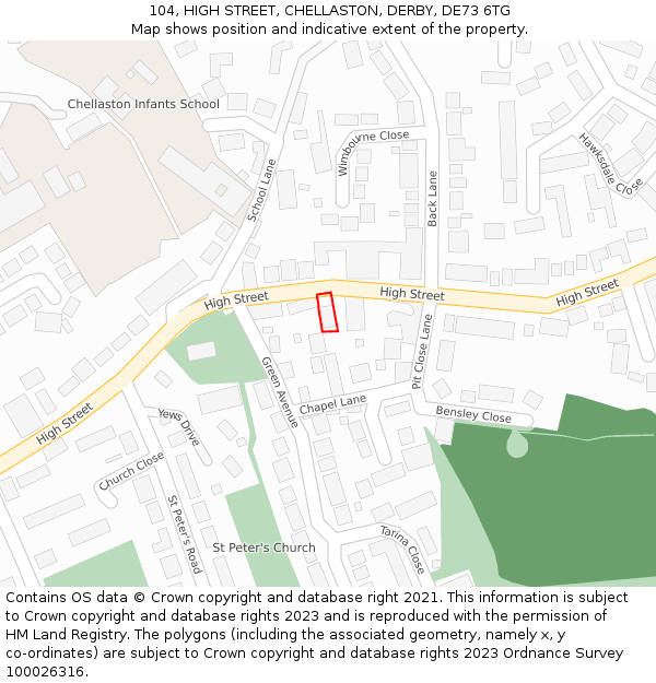 104, HIGH STREET, CHELLASTON, DERBY, DE73 6TG: Location map and indicative extent of plot