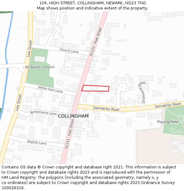 104, HIGH STREET, COLLINGHAM, NEWARK, NG23 7NG: Location map and indicative extent of plot