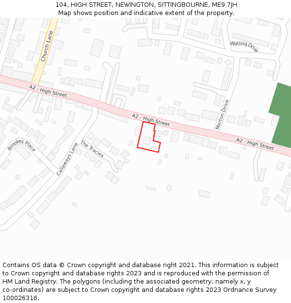 104, HIGH STREET, NEWINGTON, SITTINGBOURNE, ME9 7JH: Location map and indicative extent of plot