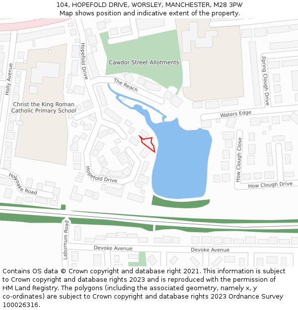 104, HOPEFOLD DRIVE, WORSLEY, MANCHESTER, M28 3PW: Location map and indicative extent of plot