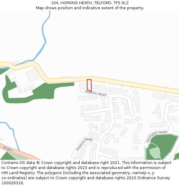 104, HOPKINS HEATH, TELFORD, TF5 0LZ: Location map and indicative extent of plot