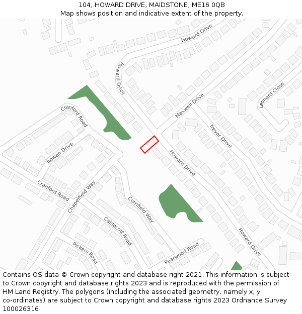 104, HOWARD DRIVE, MAIDSTONE, ME16 0QB: Location map and indicative extent of plot