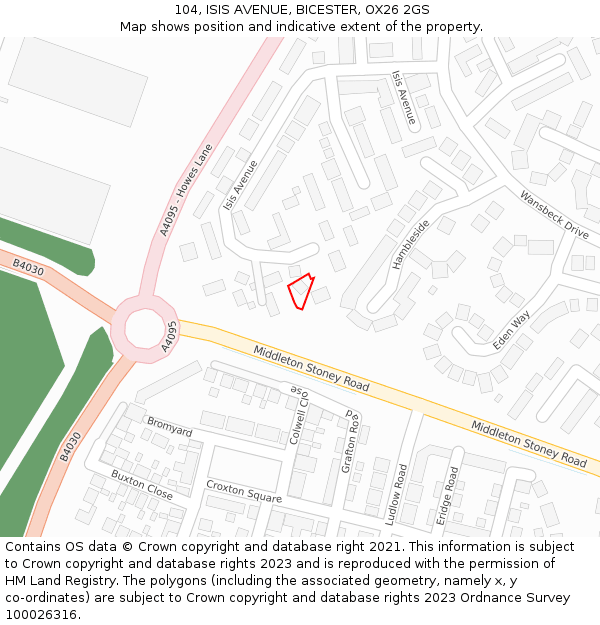 104, ISIS AVENUE, BICESTER, OX26 2GS: Location map and indicative extent of plot