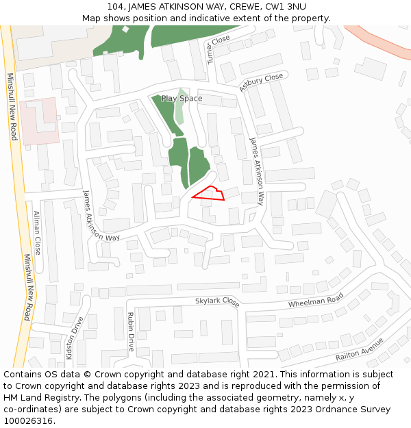 104, JAMES ATKINSON WAY, CREWE, CW1 3NU: Location map and indicative extent of plot