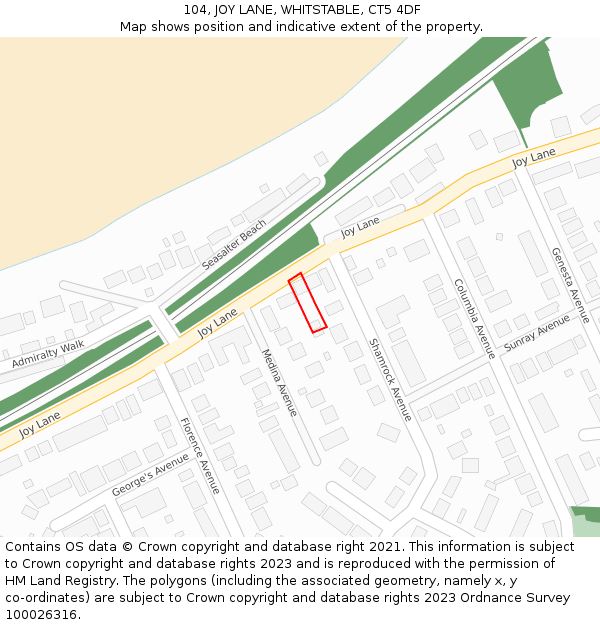 104, JOY LANE, WHITSTABLE, CT5 4DF: Location map and indicative extent of plot