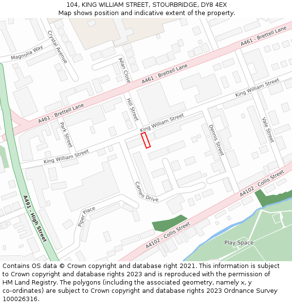 104, KING WILLIAM STREET, STOURBRIDGE, DY8 4EX: Location map and indicative extent of plot