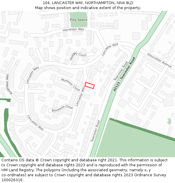 104, LANCASTER WAY, NORTHAMPTON, NN4 8LD: Location map and indicative extent of plot