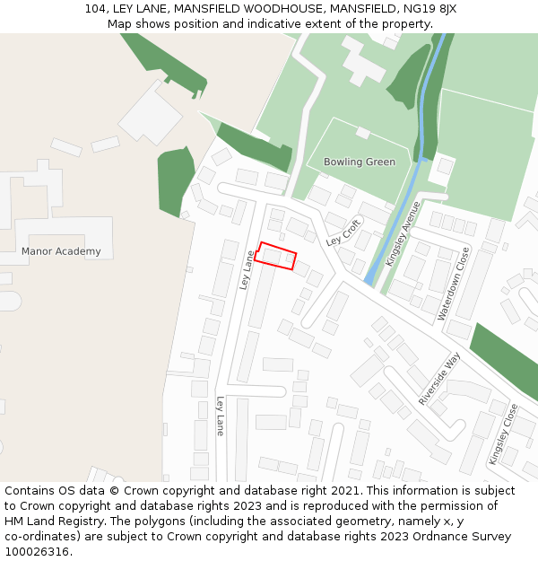 104, LEY LANE, MANSFIELD WOODHOUSE, MANSFIELD, NG19 8JX: Location map and indicative extent of plot