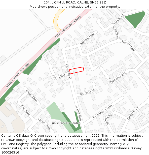 104, LICKHILL ROAD, CALNE, SN11 9EZ: Location map and indicative extent of plot